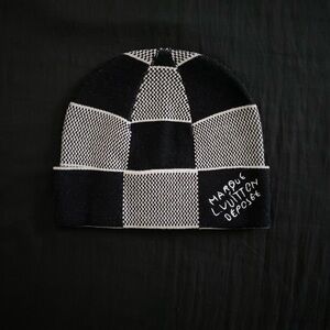 Louis Vuitton Black and White Checkered Beanie
